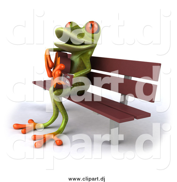 Vector Clipart of a 3d Green Frog Playing a Guitar on a Bench