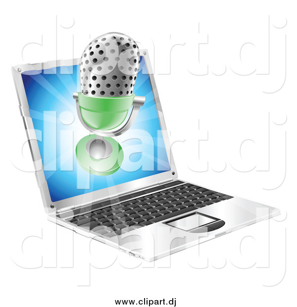 Vector Clipart of a 3d Microphone Emerging from a Laptop Screen