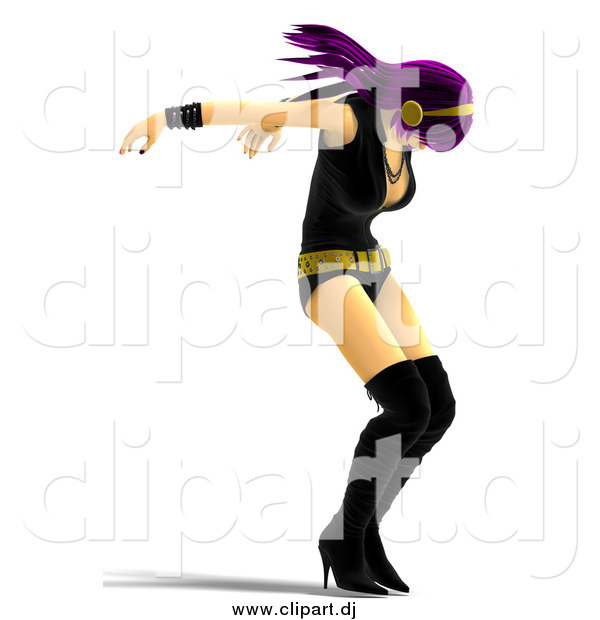 Vector Clipart of a 3d Purple Haired Rocker Chick Dancing