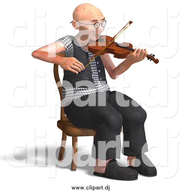 Vector Clipart of a 3d Senior Man Playing a Violin