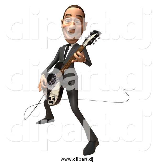 Vector Clipart of a 3d White Businessman Playing an Electric Guitar