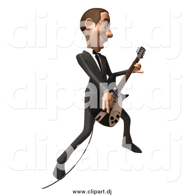 Vector Clipart of a 3d White Businessman Playing an Electric Guitar