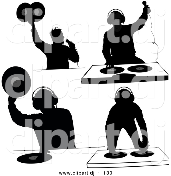 Vector Clipart of a 4 Unique Silhouettes of DJ's - Digital Collage
