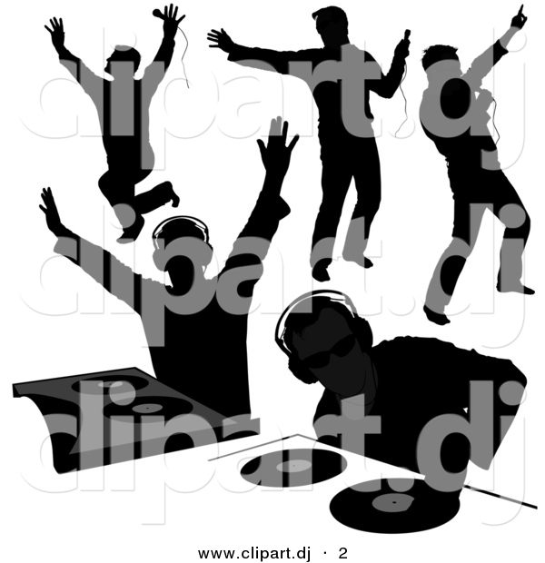 Vector Clipart of a 5 Unique Disk Jockey Silhouettes - Digital Collage