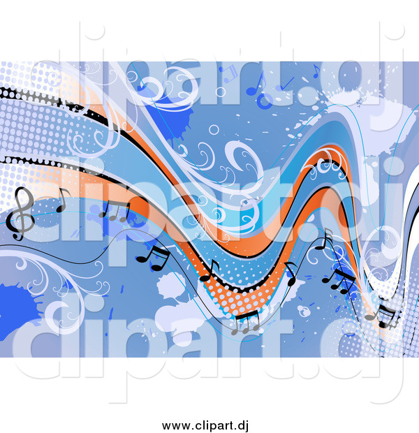 Vector Clipart of a Background of Staff and Music Notes with Grunge