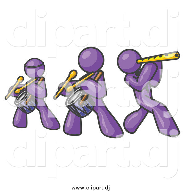 Vector Clipart of a Band of Purple Men Playing Flutes and Drums at a Music Concert