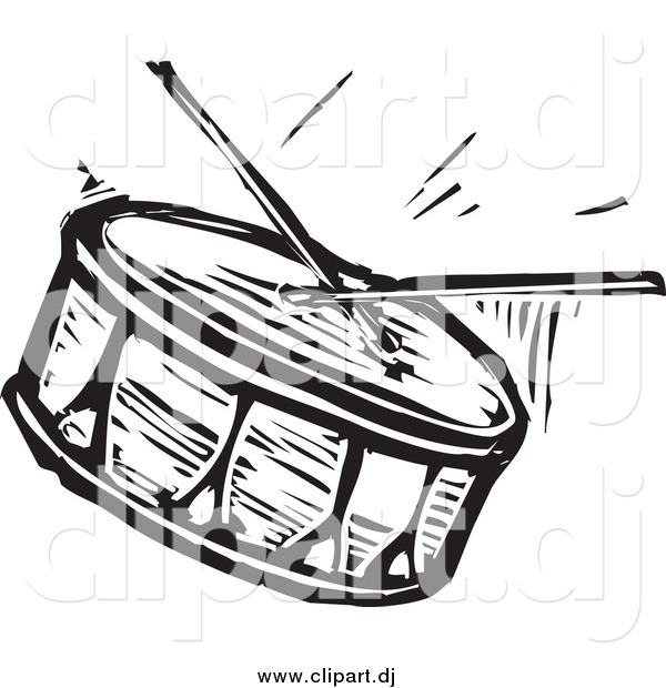 Vector Clipart of a Black and White Drum and Sticks