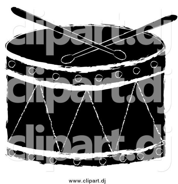 Vector Clipart of a Black and White Drum with Drumsticks