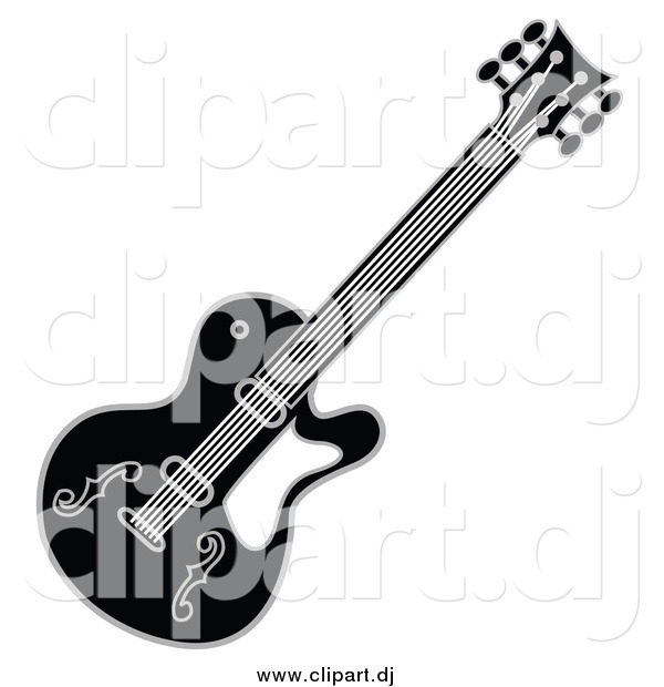 Vector Clipart of a Black and White Fancy Guitar