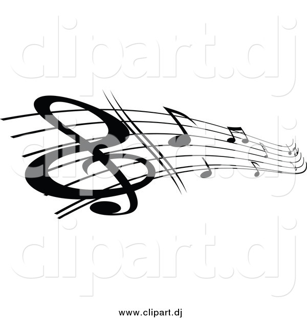 Vector Clipart of a Black and White Stave and Music Notes