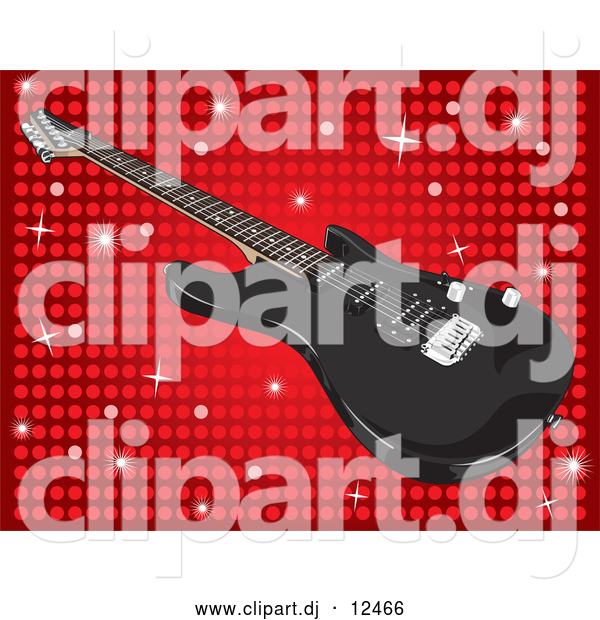 Vector Clipart of a Black Guitar on a Sparkling Red Disco Background