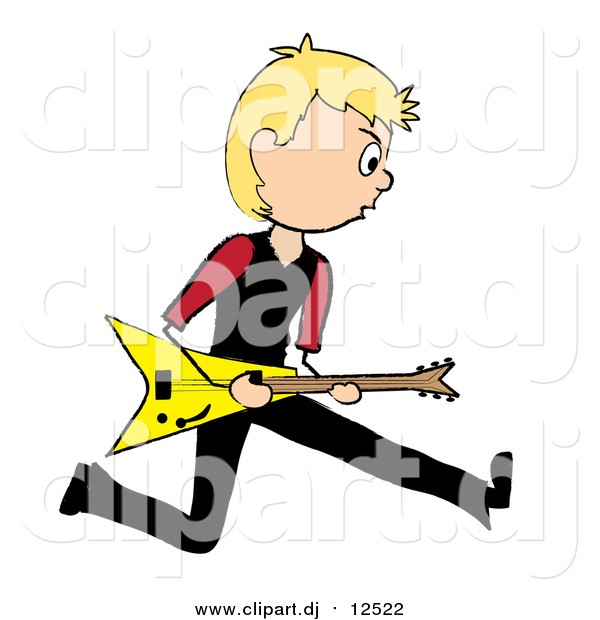 Vector Clipart of a Blond White Male Guitarist