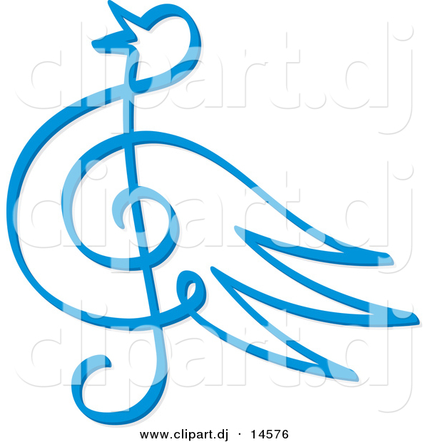 Vector Clipart of a Blue Bird Music Note Symbol