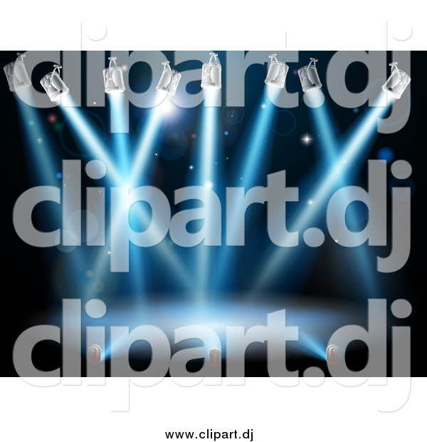 Vector Clipart of a Blue Spot Lights Shining over a Stage