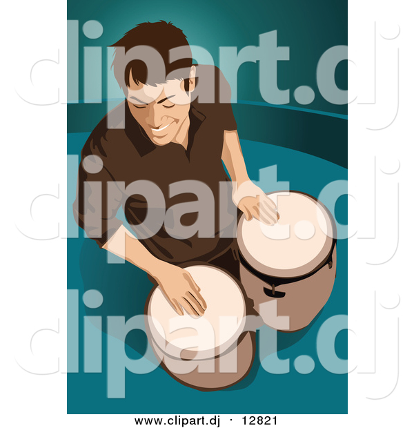 Vector Clipart of a Bongo Drum Player over Teal