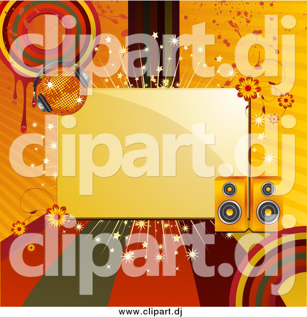 Vector Clipart of a Box Bordered with Colored Lines, Circles, Grunge, Flowers, Speakers and a Disco Ball