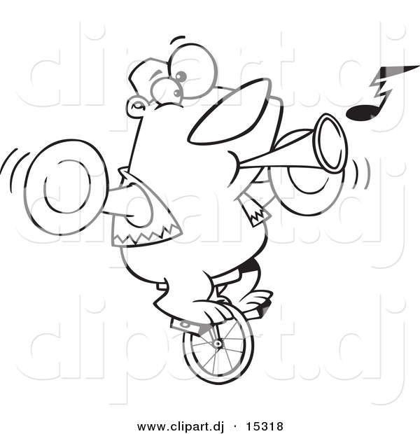 Vector Clipart of a Cartoon Bear Playing Music and Riding a Unicycle - Coloring Page Outline