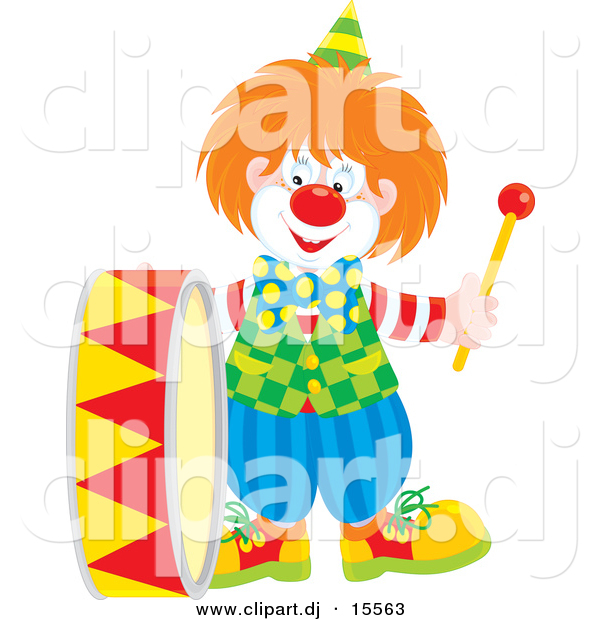 Vector Clipart of a Cartoon Clown Playing a Drum