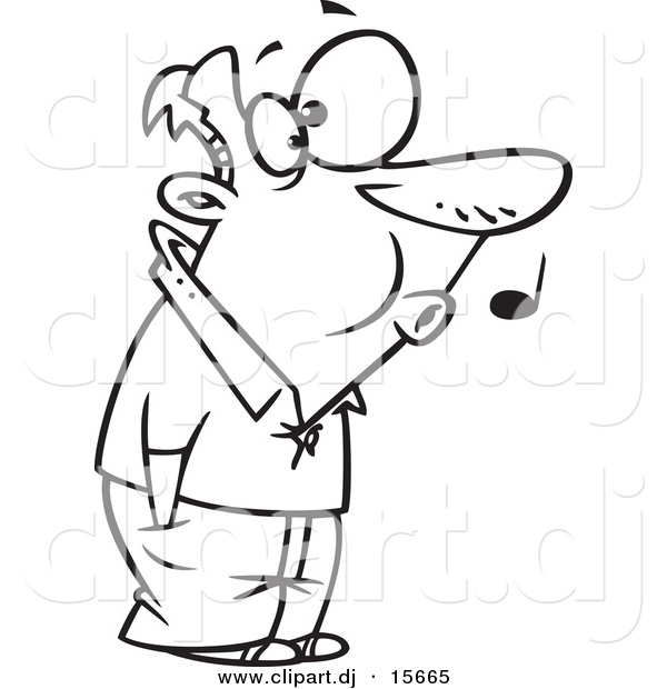 Vector Clipart of a Cartoon Man Whistling While He Waits - Coloring Page Outline