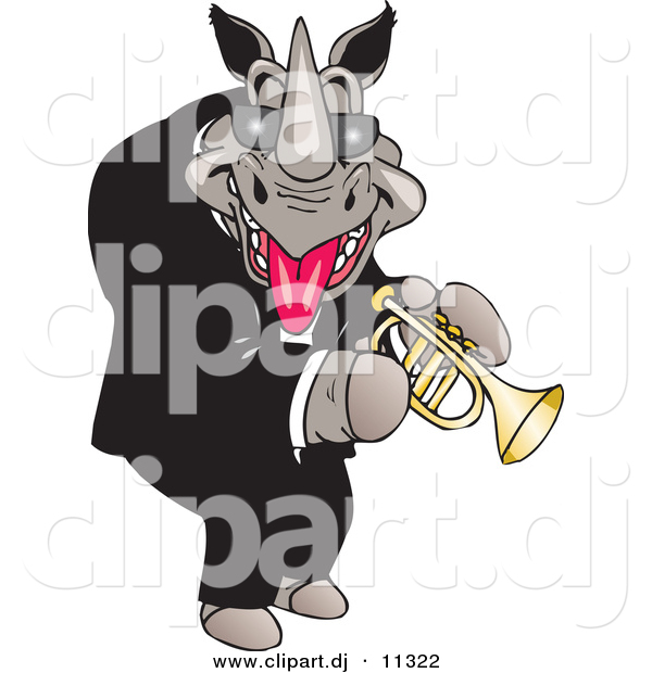 Vector Clipart of a Cartoon Rhino Playing a Trumpet