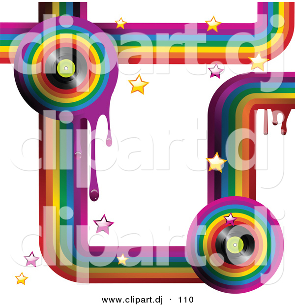 Vector Clipart of a Colorful Music Rainbow Background with Drips, Stars and Vinyl Records