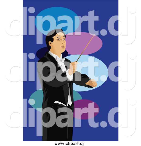 Vector Clipart of a Conductor Man over Blue and Ovals