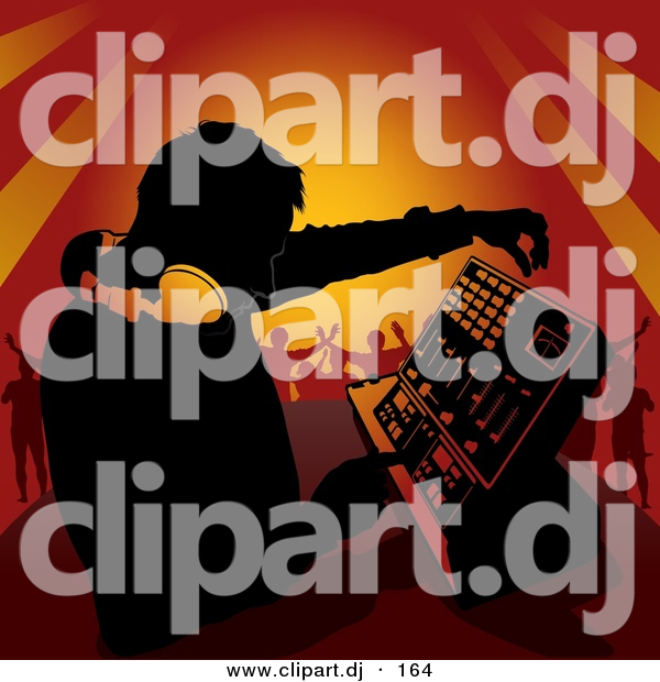 Vector Clipart of a DJ Mixing Music for People Dancing at a Party