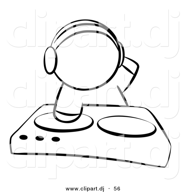 Vector Clipart of a Dj Mixing Records on Dual Turntable - Outlined Coloring Page