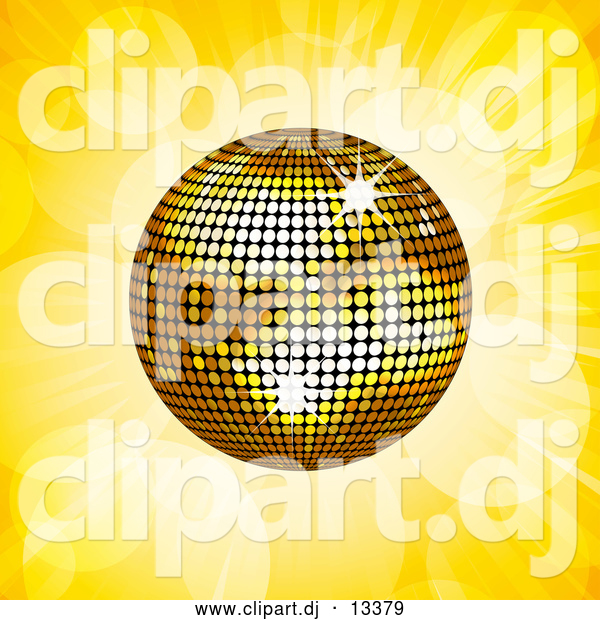 Vector Clipart of a Gold Disco Ball on Yellow Flares and Rays