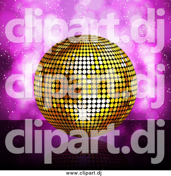 Vector Clipart of a Gold Disco Ball over Purple Flares