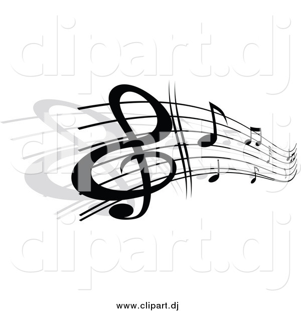Vector Clipart of a Grayscale Stave and Music Notes