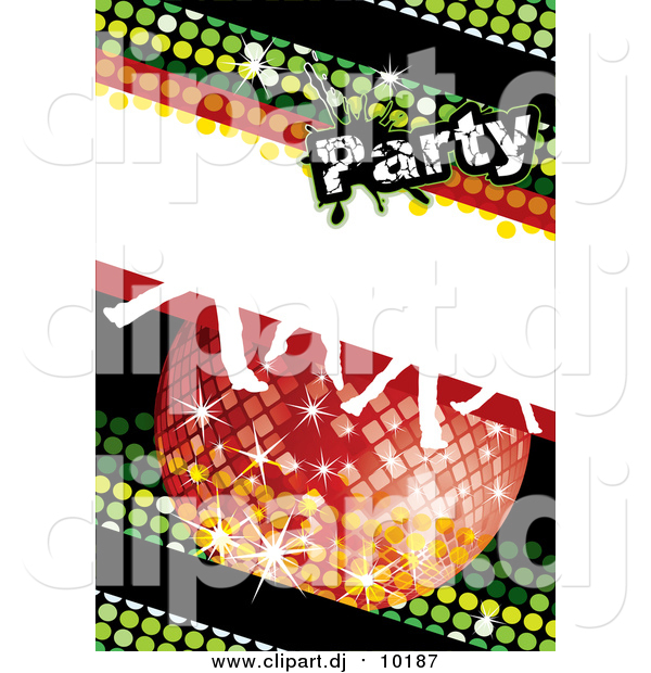 Vector Clipart of a Green Disco Party Background with a Sparkly Ball and Dancing Feet