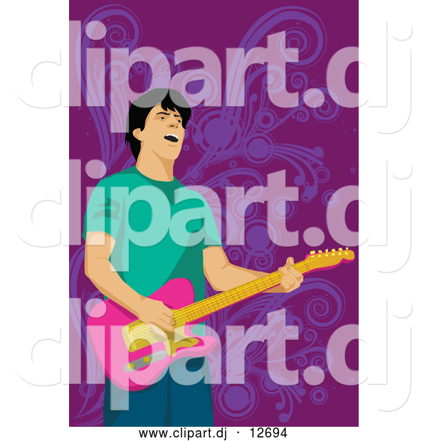 Vector Clipart of a Guitarist Man over Purple