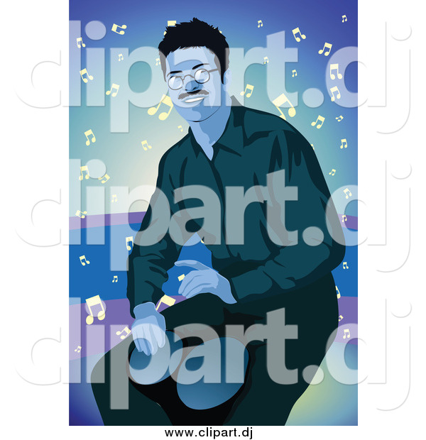 Vector Clipart of a Happy Male Bongo Drum Player in Blue Tones