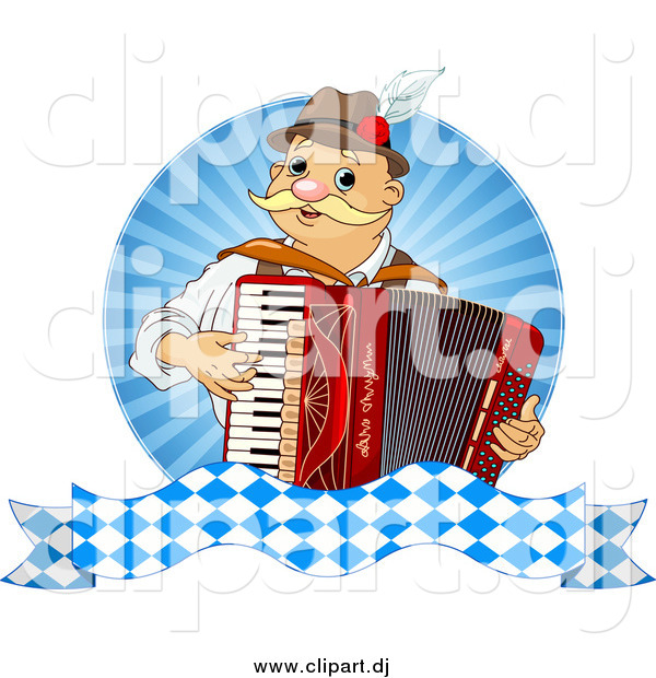 Vector Clipart of a Happy Oktoberfest Man Playing an Accordion over Rays