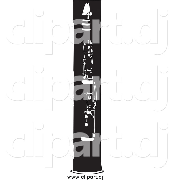 Vector Clipart of a Jazz Age Clarinet in Black and White