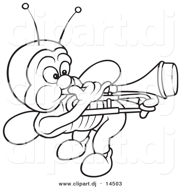 Vector Clipart of a Lineart Bug Playing a Trombone