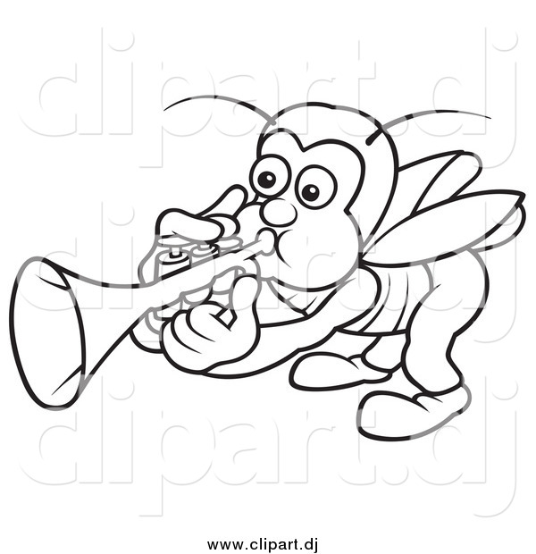 Vector Clipart of a Lineart Bug Playing a Trumpet