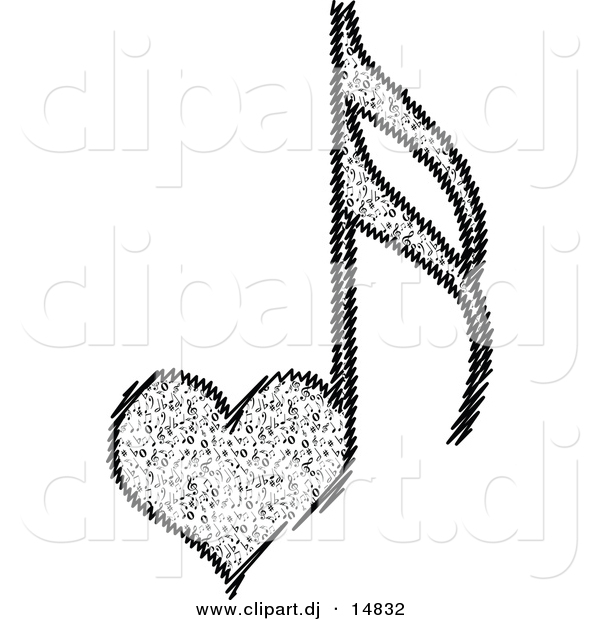 Vector Clipart of a Love Heart Music Notes
