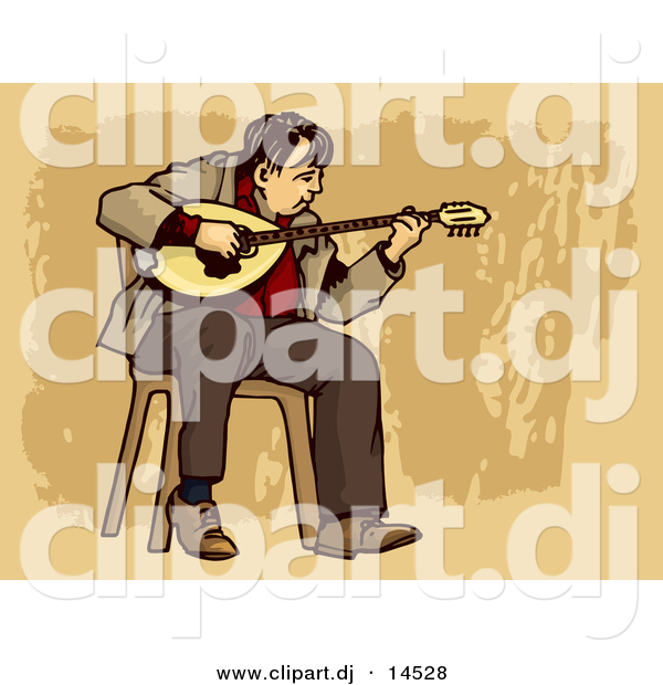 Vector Clipart of a Male Busker Playing a Bouzouki