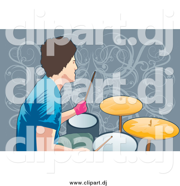 Vector Clipart of a Male Drummer over Vines