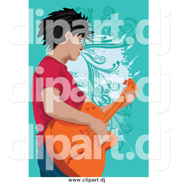 Vector Clipart of a Male Guitarist over Turquoise