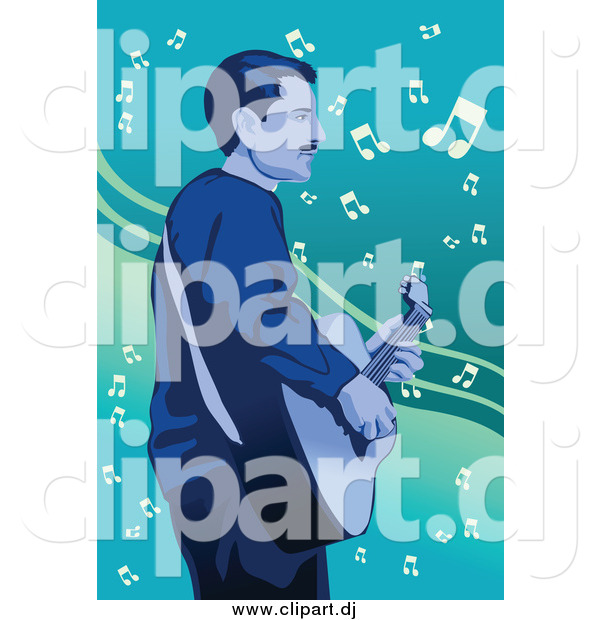 Vector Clipart of a Male Guitarist Playing over Music Notes