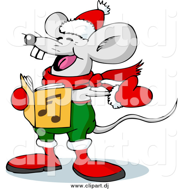 Vector Clipart of a Mouse Singing Christmas Carols on Xmas Eve