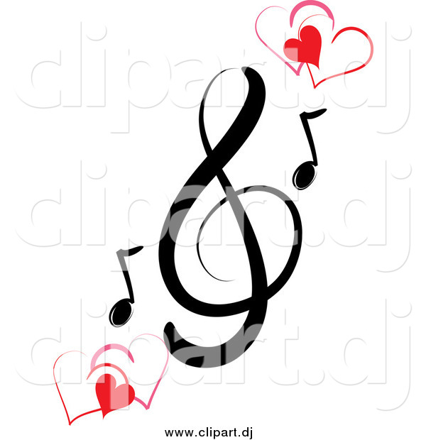 Vector Clipart of a Music Clef and Red Hearts
