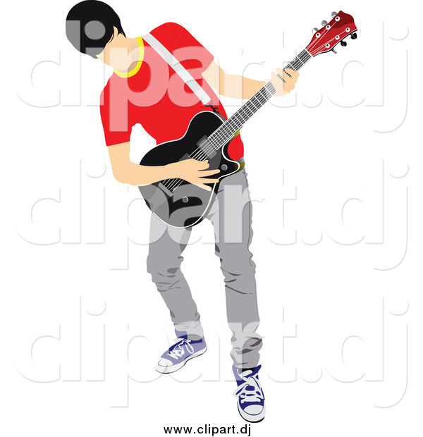 Vector Clipart of a Musician Man Playing an Electric Guitar