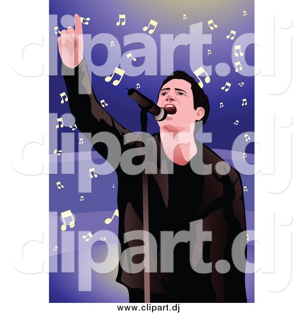 Vector Clipart of a Performing Male Singer and Notes over Purple