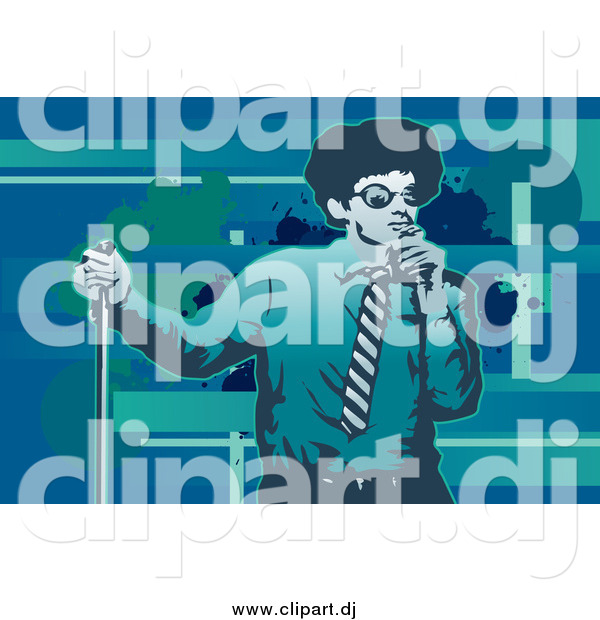 Vector Clipart of a Performing Male Singer in Blue and Green Tones with Grunge