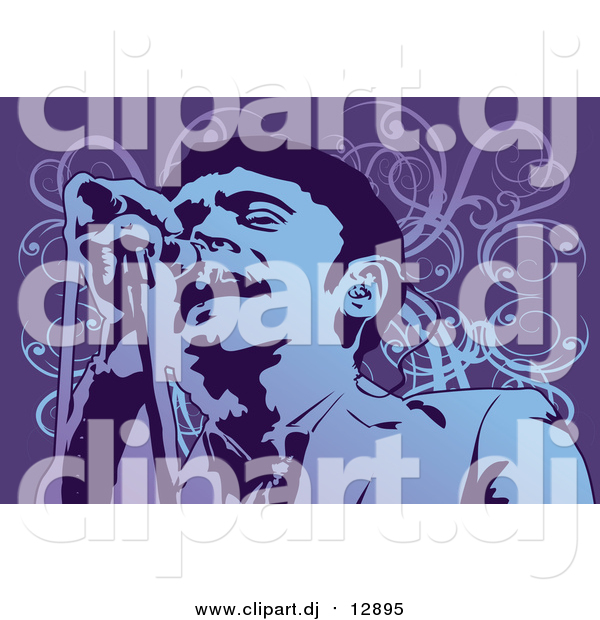 Vector Clipart of a Performing Male Singer in Purple and Blue
