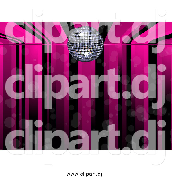 Vector Clipart of a Pink and Black Music Stripe Background with a Silver Disco Ball